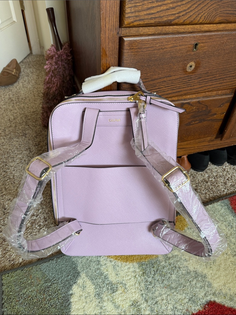 Calpak Lavender Laptop Backpack with Whipstitch Trim - Picture 2 of 3